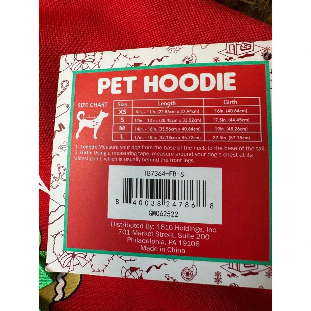 1616 Holdings Red‎ Christmas Dog Hoodie Reindeer Antlers Cookie Taster Small NWT